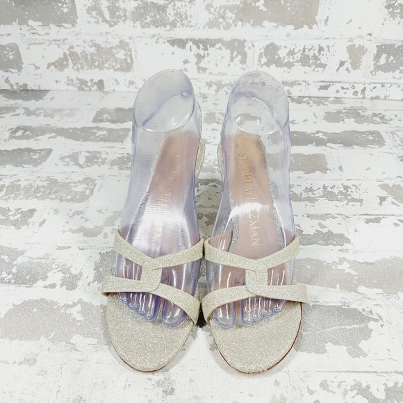 Stuart Weitzman Golden Glitter Heeled Slide Sandals E567 - Picture 3 of 12